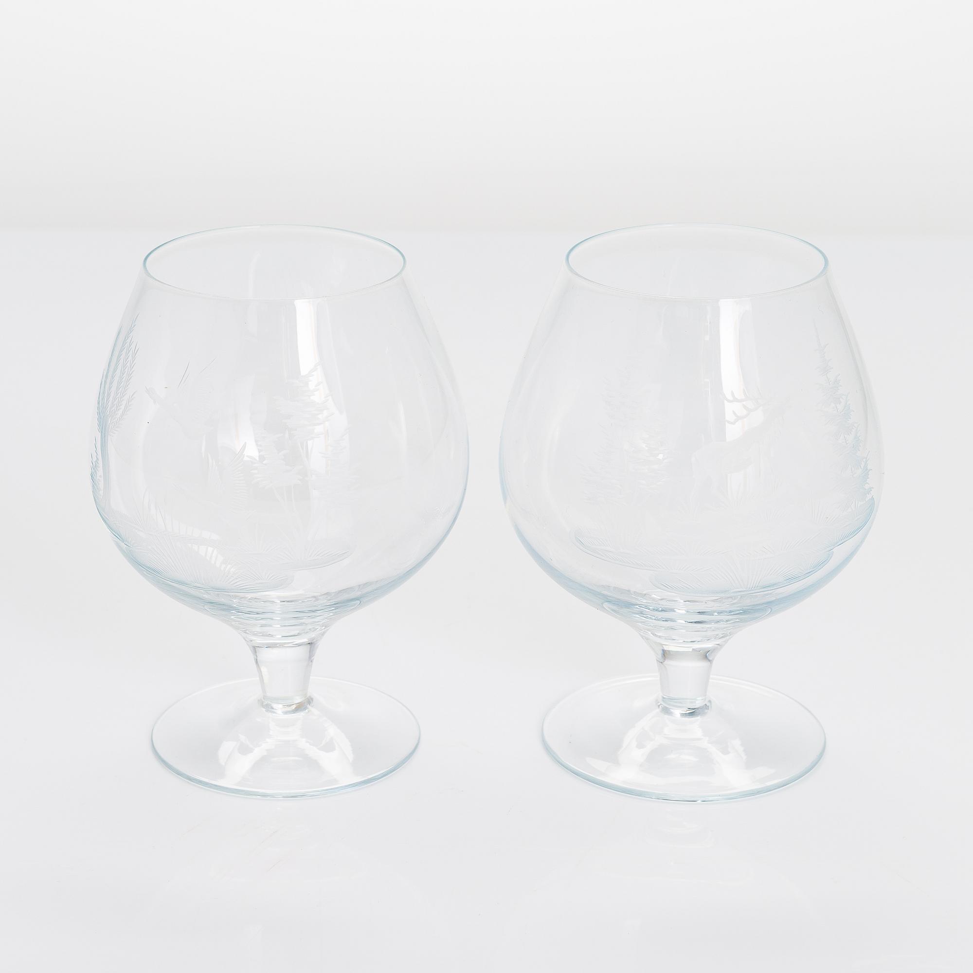 Drinking glasses, 21 pcs, with animal motifs, possibly Germany, late 20th century.