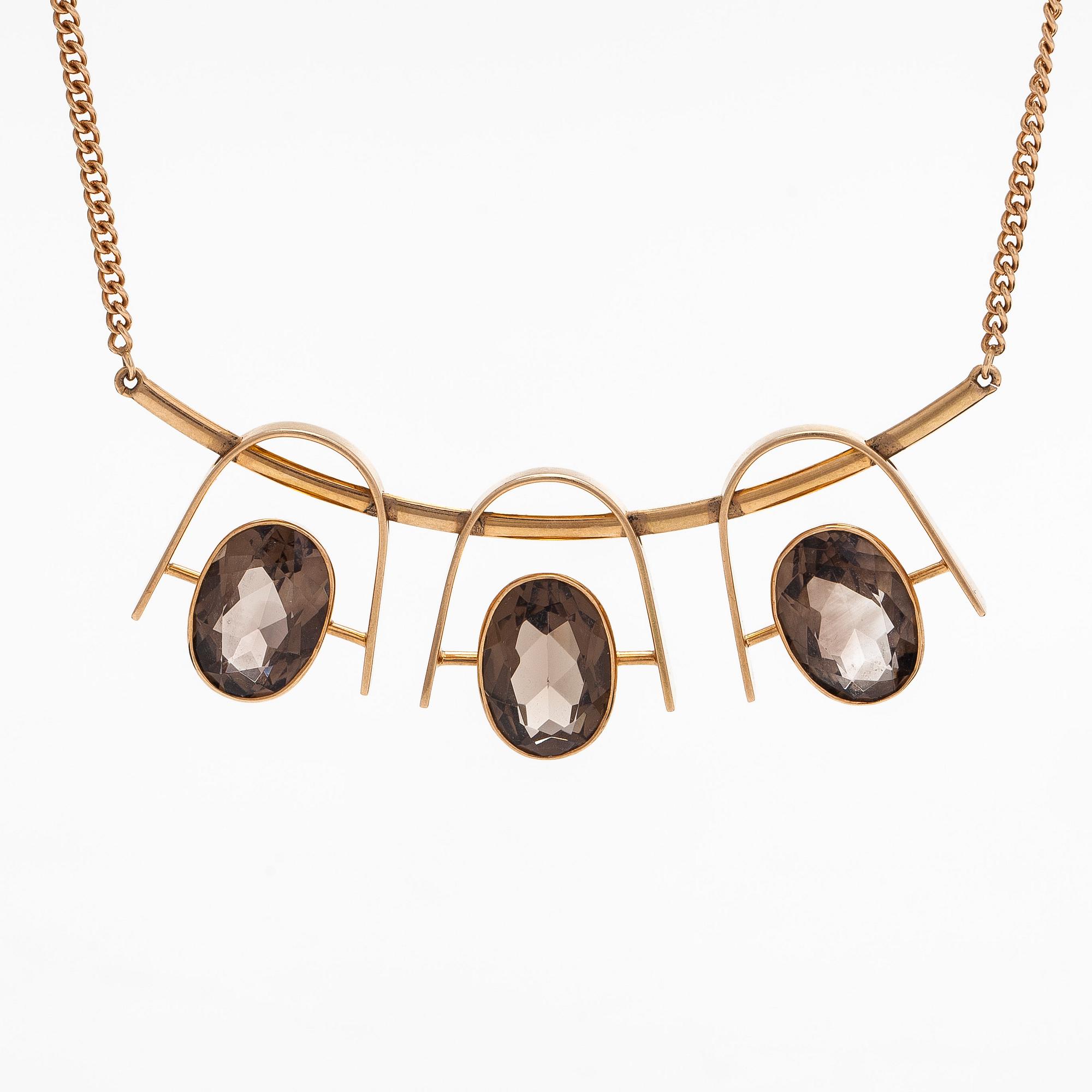Eero Rislakki, halssmycke, fasettslipade rökkvartser, 14K guld. Westerback, 1960.
