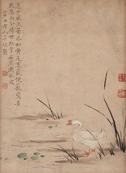 950. A Chinese painting, ink and colour on paper, Qing dynasty. Signed Wu Chao  吴焯, (1676-1733).