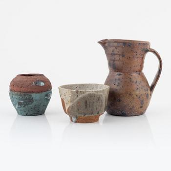 Arne Ranslet, a bowl, own workshop, Hans & Birgitte Börjeson, a jug, Fulby, Denmark and an unsigned vase.