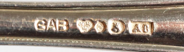 FISKBESTICK, uppsättning i etui, 24 delar, silver, GAB, Stockholm 1920-tal. Vikt c:a 1100 g.