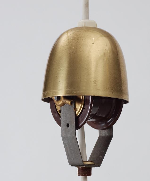 A Hans J Wegner brass hanging lamp by Louis Poulsen, Denmark.