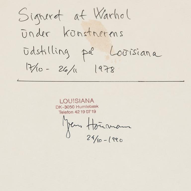 Andy Warhol, offset-serigrafi. Signerad med dedikation.
