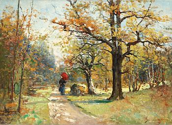 Severin Nilson, Landscape with strolling lady.