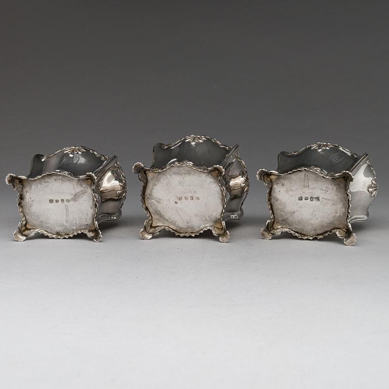 Teburkar, 3 st, sterlingsilver, Thomas Bumfriss och Orlando Jackson, London 1766. I schatull.