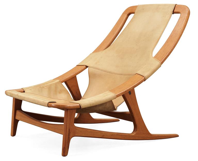 An Arne Tidemand Ruud teak and leather easy chair, by Norcraft,