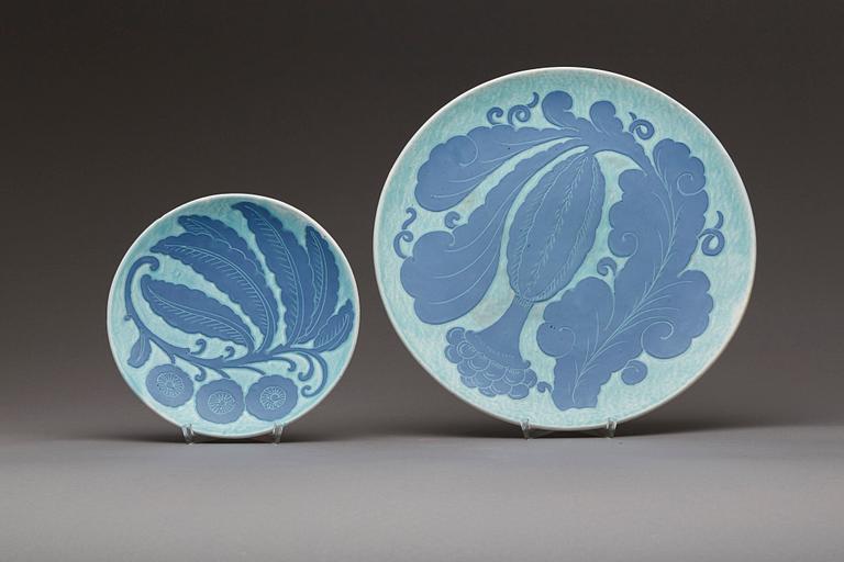 FAT, 2 st, flintgods, "Sgrafitto", Josef Ekberg, Gustavsberg.