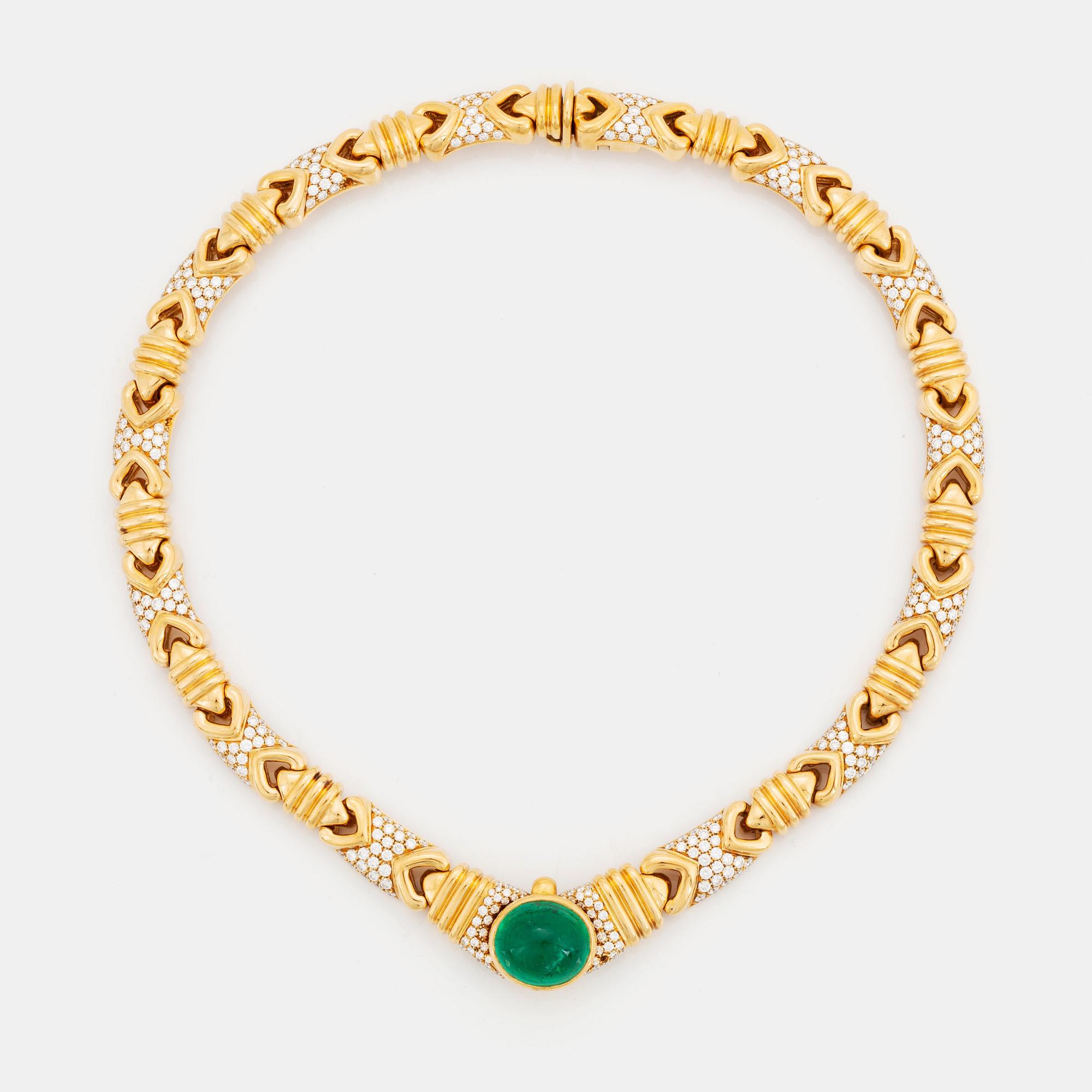 A Bulgari necklace set with a cabochon-cut emerald 12.51 cts according to engraving.