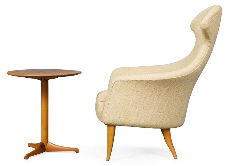 A Kerstin Hörlin Holmquist easy chair "Stora Eva " and a table "Äpplet", in the set of furniture called "The Paradise", Nordiska Kompaniet 1960's.