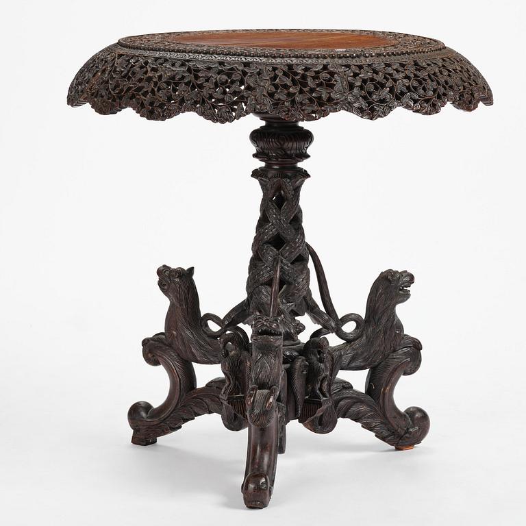 An Indian 'blackwood' occasional table, Bombay Presidency, around 1880.