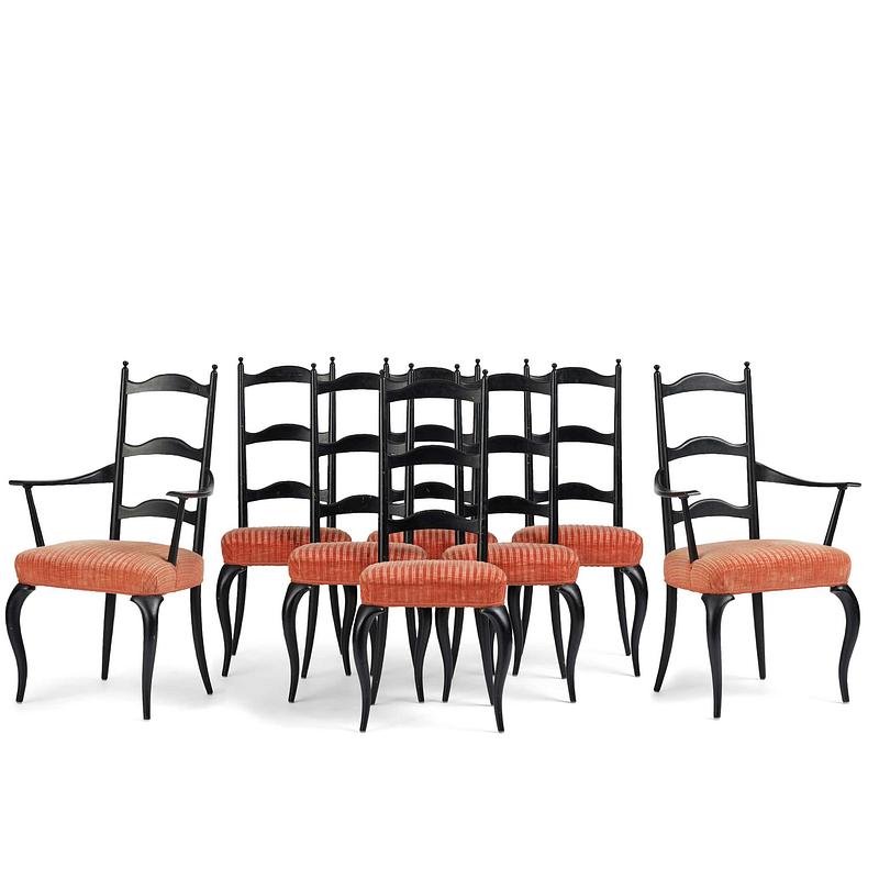 A set of eight Swedish Grace dining chairs, 1920s.
