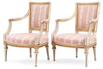 673. A pair of Gustavian late 18th century armchairs.