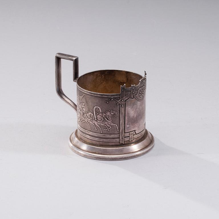 TEGLASHÅLLARE, försilvrad mässing, Warszawa Polen 1845.