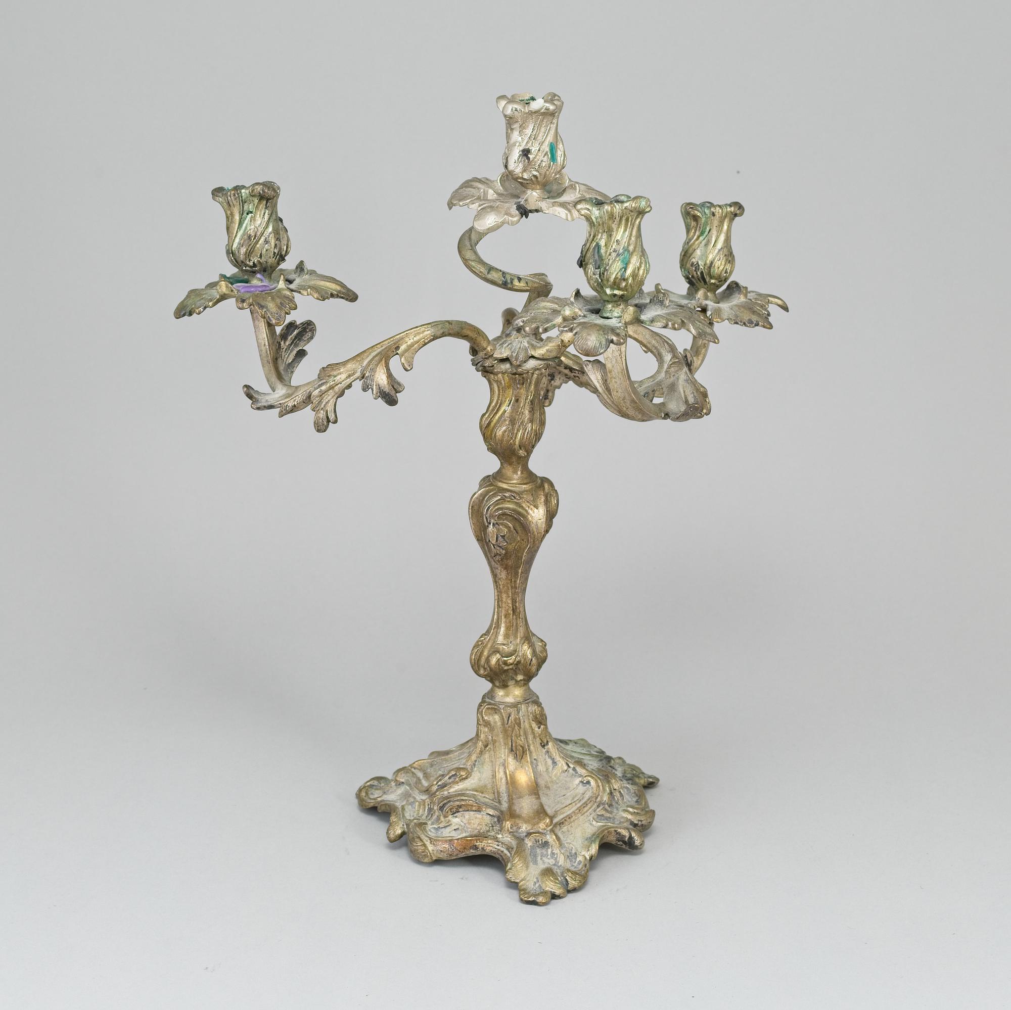 A rococo style silver plated candelabra, 19-20th century.