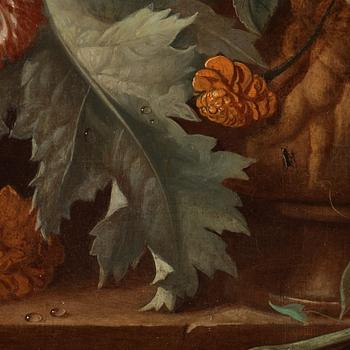 Jan van Os Tillskriven, Blomsterstilleben med gul fjäril och slända.