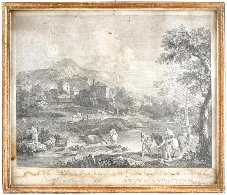 BERARDI, FABIO, gravyrer, 3 st efter Zuccarelli, 1700-tal.