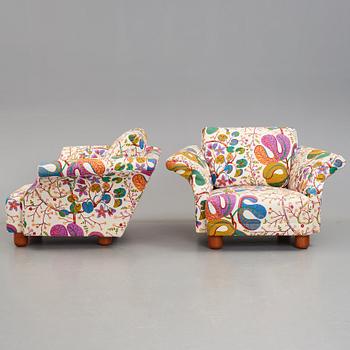 Josef Frank, a pair of "Liljevalchs" easy chairs, Firma Svenskt Tenn, Sweden 2010.