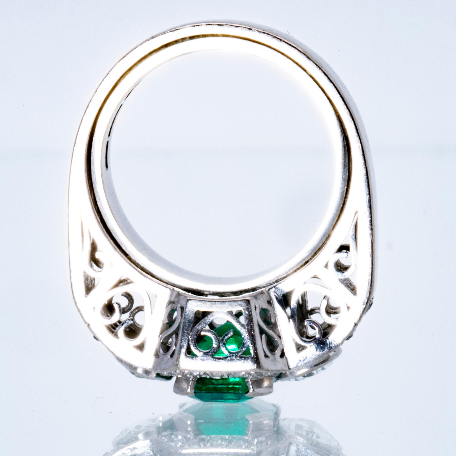 Ring 18K whitegold 1 emerald approx 2 ct and old-cut diamonds approx 1,5 ct, G Dahlgren & Co Malmö 1968.