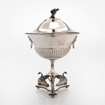 An Empire Style silver sugar bowl with lid, maker's mark of Carl Gustaf Herpel, Stockholm 1818.