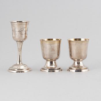 2+1 Swedish silver and parcel-gilt cups, 1830-40s.