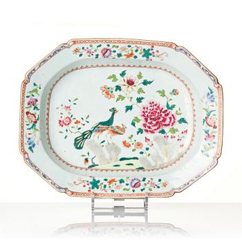A famille rose 'double peacock' tureen with cover and stand, Qing dynasty, Qianlong (1736-95).