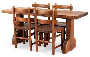 618. An Axel-Einar Hjorth stained pine dinner suite 'Sandhamn', comprising a table with 4 chairs, NK, ca 1929.