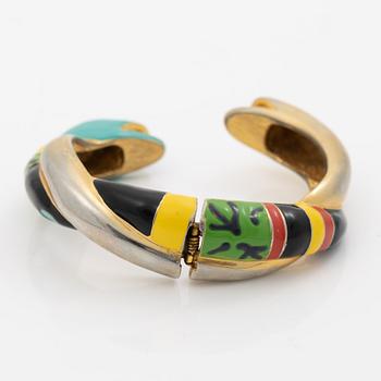 Niki de Saint Phalle , armband, "serpentine bracelet" guldfärgad metall med emalj.