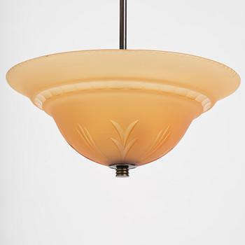 Edward Hald, a pair of ceiling lamps, Orrefors, 1930s.