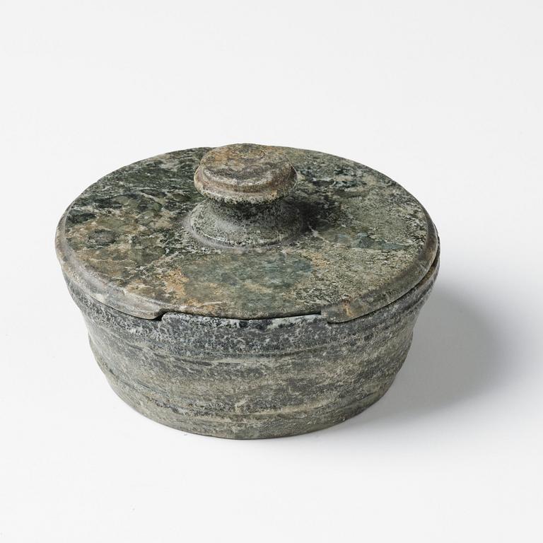 A Swedish Empire 'Kolmård' marble butter box with dish and cover, early 19th century.