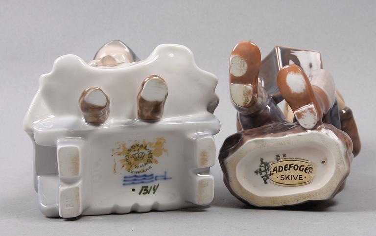 FIGURINER, 2 st, porslin, Royal Copenhagen resp Dahl Jensen.