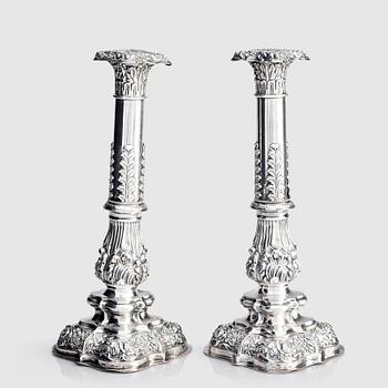 272. A pair of Swedish silver candlesticks, Gustaf Möllenborg, Stockholm 1842.