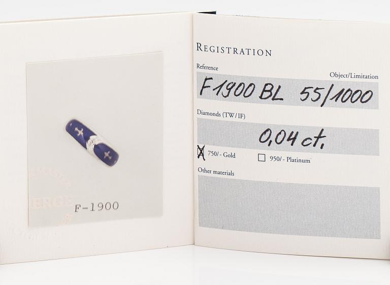 Fabergé, An 18K white gold ring with enamel and diamonds ca. 0.04 ct in total. Victor Mayer.