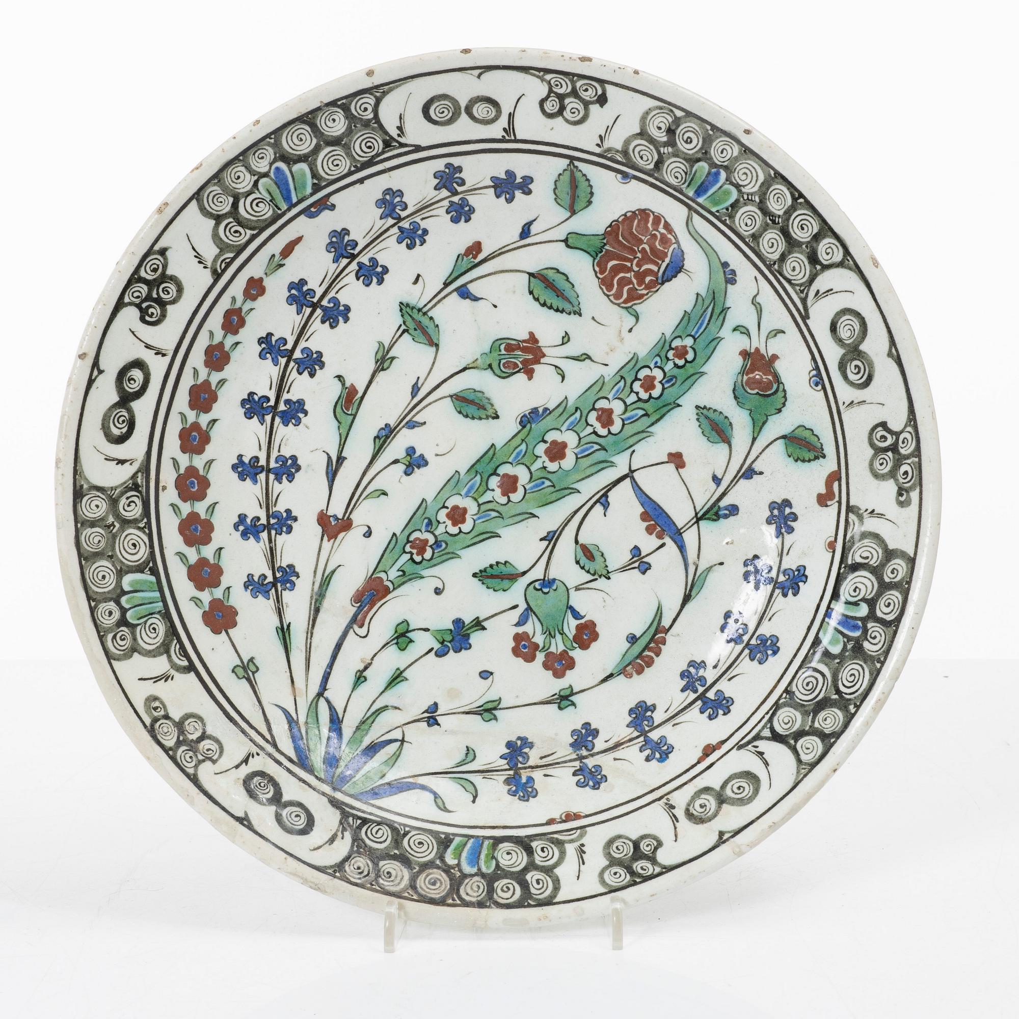 A 17th century Iznik pottery dish, Ottoman empire.