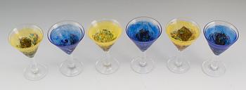 COCKTAILGLAS, 6 st, Bertil Vallien, Kosta Boda, signerade, Artist Collection.