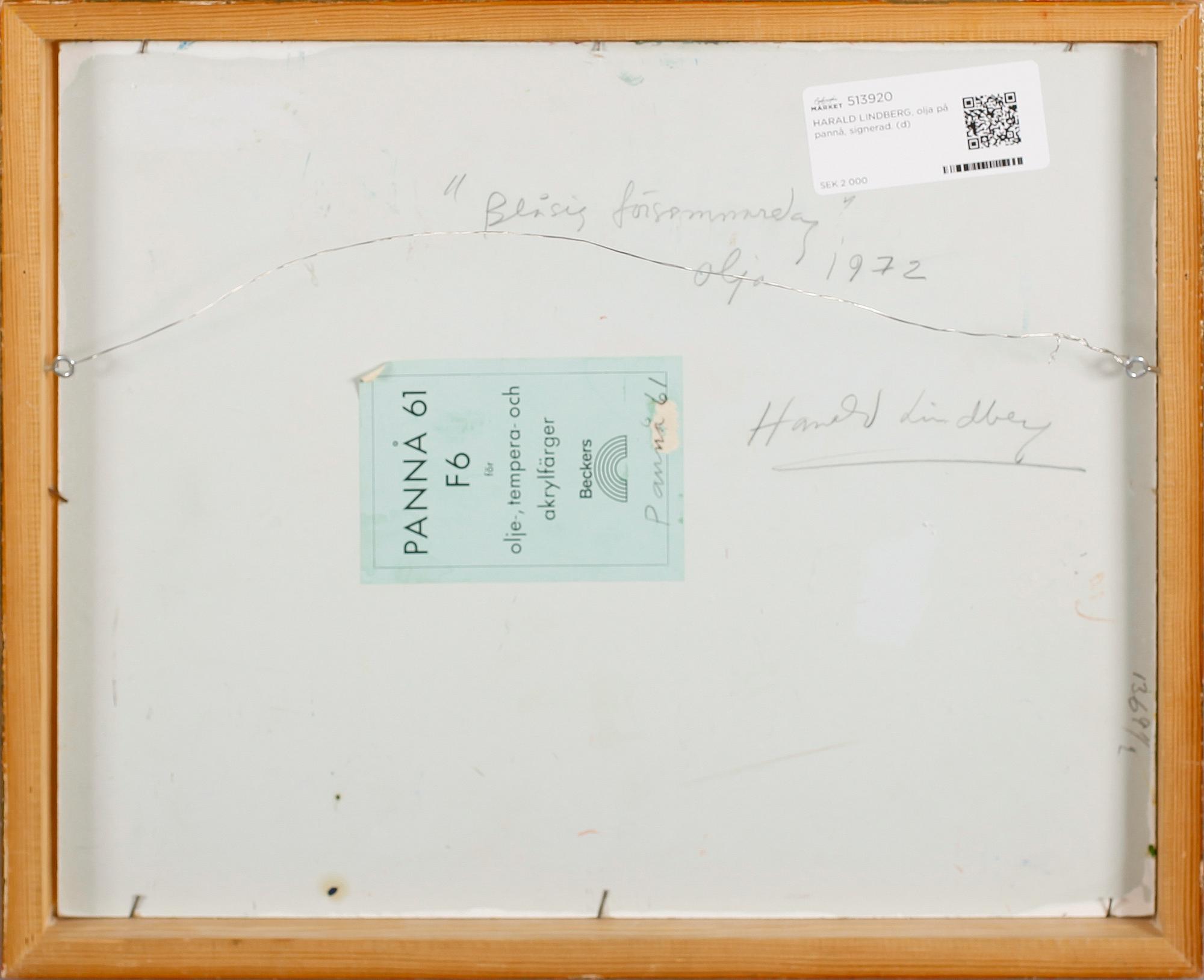 HARALD LINDBERG, olja på pannå, signerad.