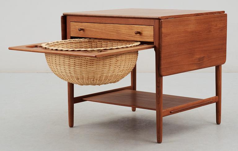 A Hans J Wegner teak sewing table by Andreas Tuck, Odense, Denmark.