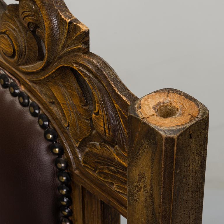 Six first half of the 20th century baroque style oak chairs.