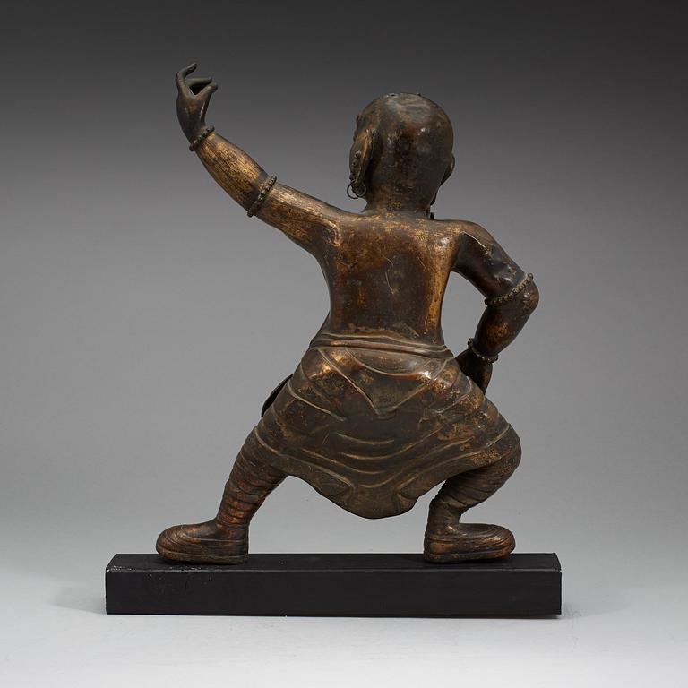 STÅENDE GUDOM, förgylld kopparlegering. 1700-tal, troligen Mongoliet.