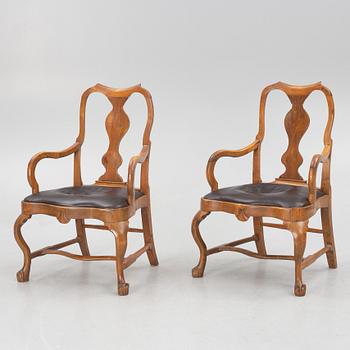 A pair of Swedish rococo armchairs, mid 18th century.