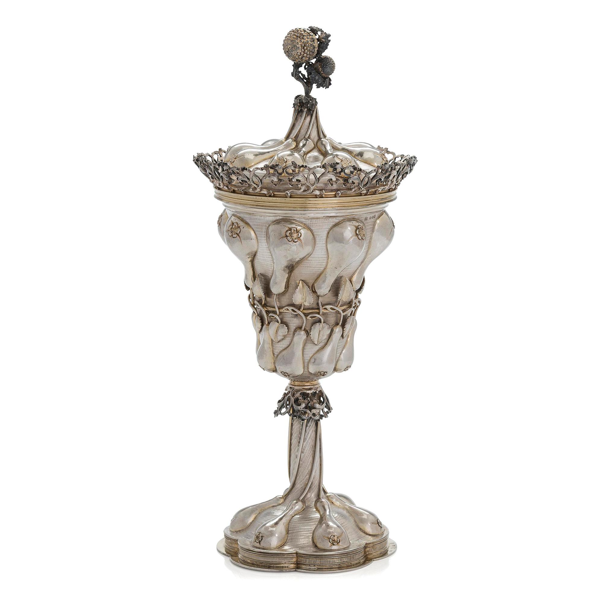 An early 20th-century parcel-gilt silver standing cup, maker's mark presumably Ludwig Neresheimer & Co, Hanau, Germany.