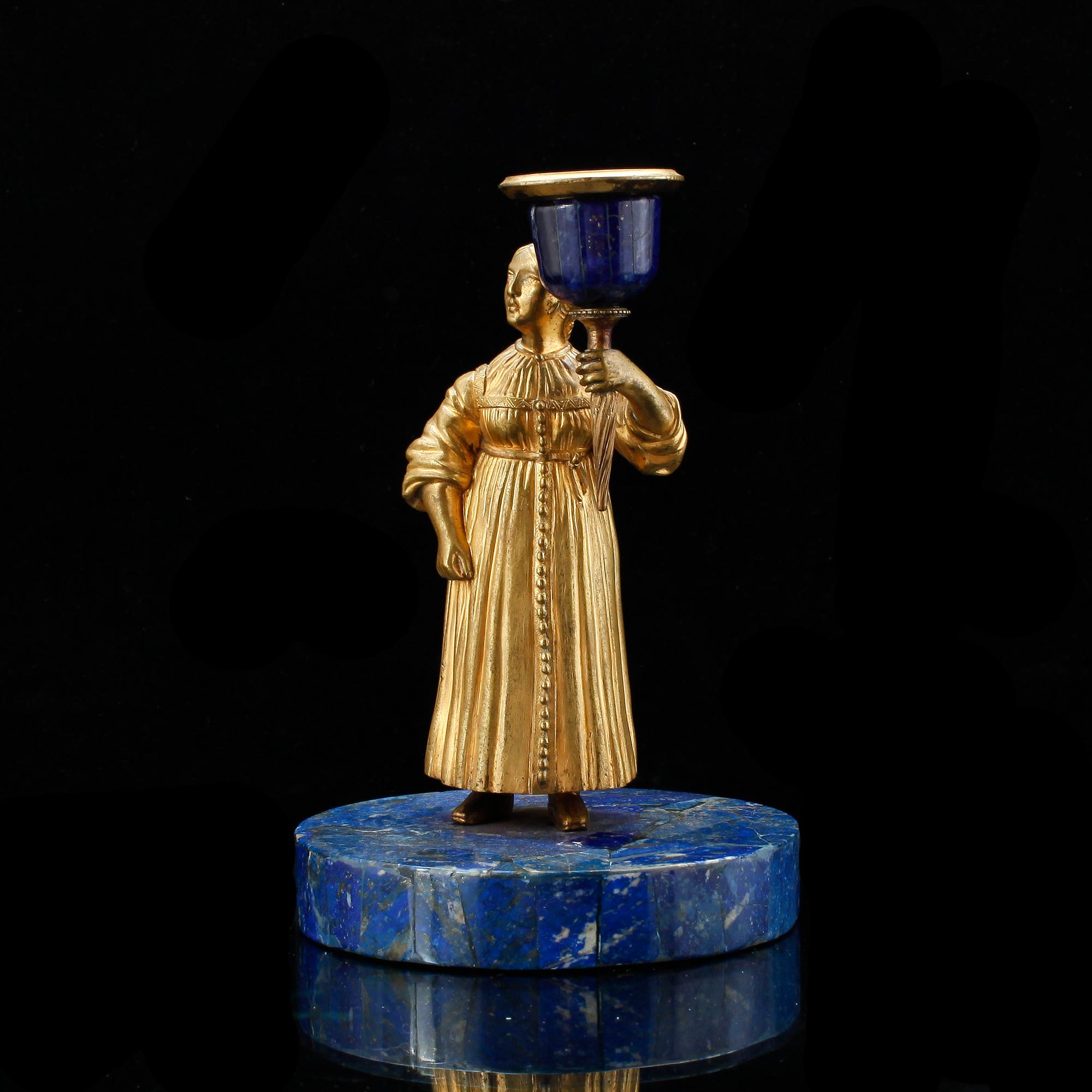 LJUSSTAKE, lapis lazuli och brons, Empire, Ryssland.