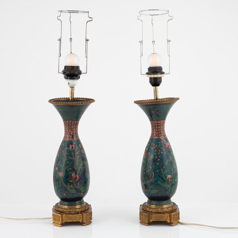 A pair of cloisonné table lamps, Japan, Meiji, circa 1900.