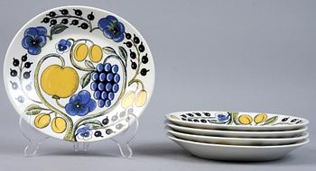 FRUKOSTSERVISDELAR, 9 st, porslin, "Paratiisi", Birger Kaipiainen, Arabia, Finland.