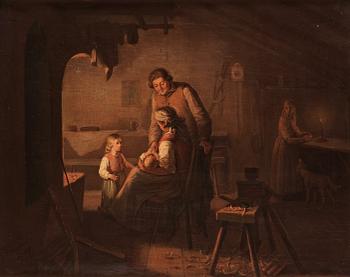 Bengt Nordenberg, Interior with a family in front of the fireplace.