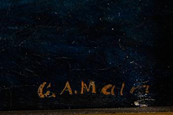 OKÄND KONSTNÄR, olja på pannå, otydligt signerad.