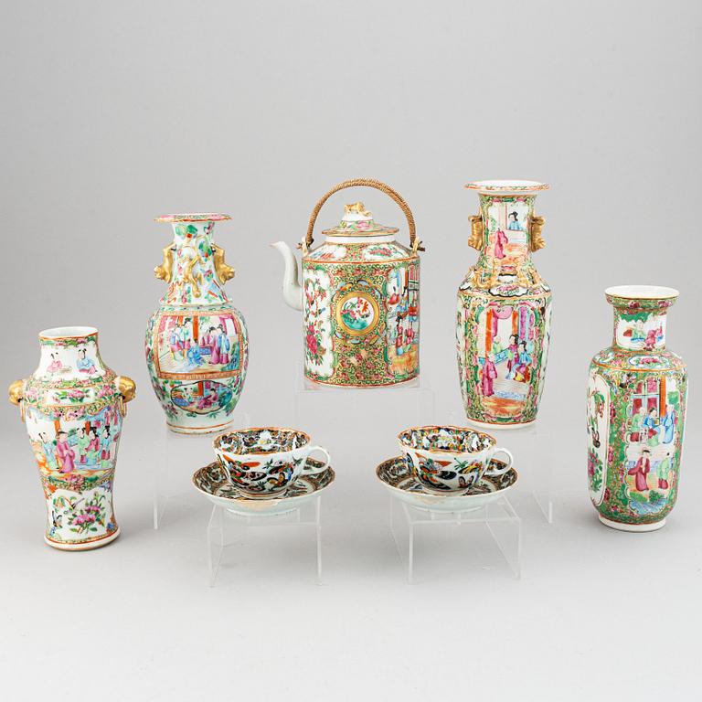 Parti, sju delar, porslin. Qingdynastin, Kanton, 1800-tal.