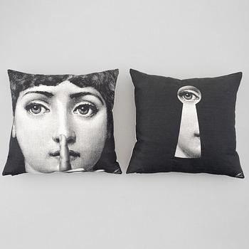 Piero Fornasetti, two "Fornasetti" decorative pillows, FDD, sold by Firma Svenskt Tenn, Sweden.