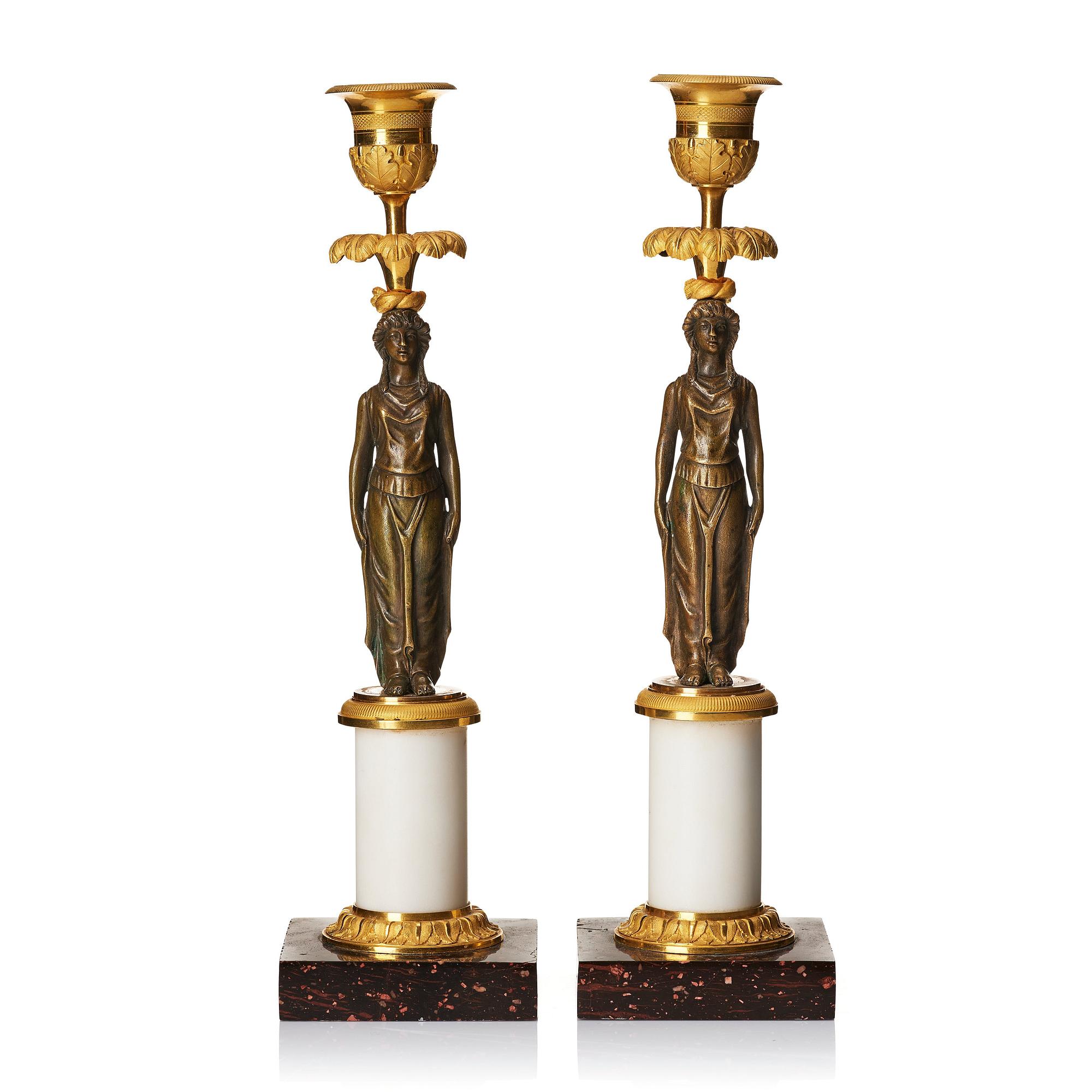 A pair of late Gustavian circa 1800 candlesticks attributed to F. L. Rung.