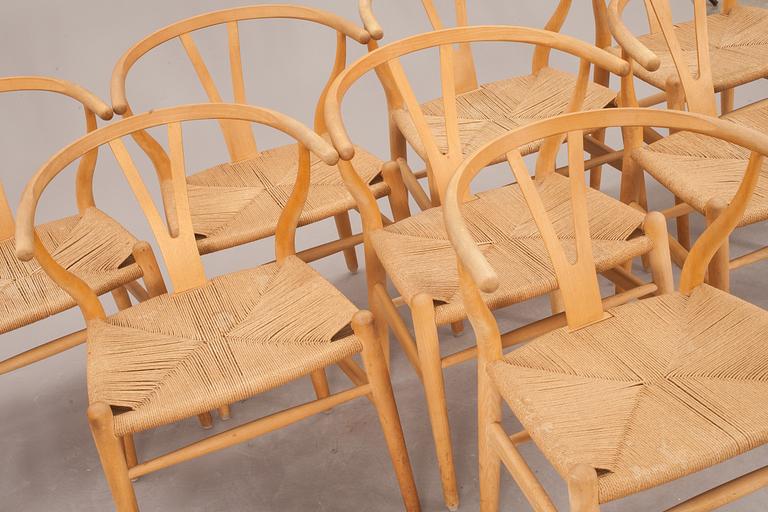 KARMSTOLAR, 8 st, Hans J Wegner, "Y-stolen", Carl Hansen & Son, Odense.