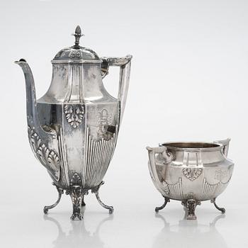 Late 19th-century silver coffee pot and sugar bowl, maker's mark of Hjalmar Fagerroos, Helsinki 1898.